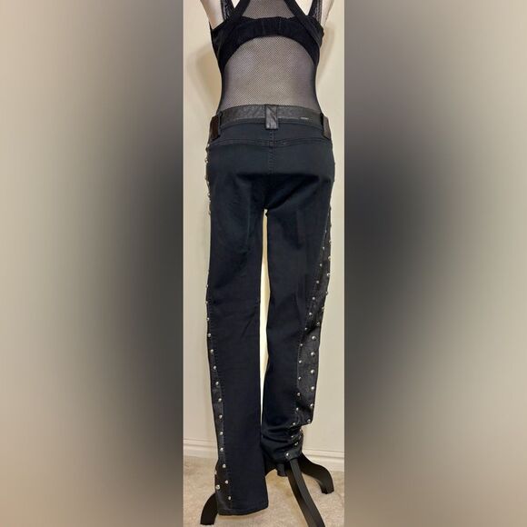Vintage Y2K Serious La Black Studded Moto Pants Sz 5 - Picture 2 of 11